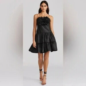 Zac Posen FLORAL APPLIQUE DRESS Black Mini Dress With Flower, Size 2 Brand New